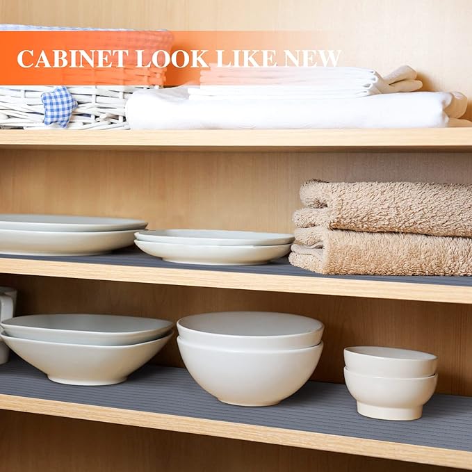 Shelf Liners for Kitchen Cabinets, Refrigerator Liners Non Adhesive 17.5 Inch x 20Ft, Non-Slip Kitchen Drawer Liners, Waterproof Durable Cabinet Liners for Shelves, Fridge, Pantry, Dark Gray