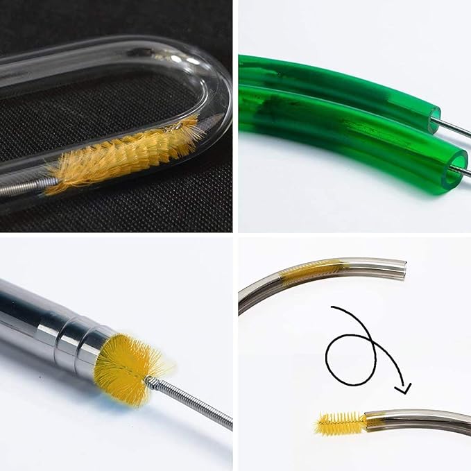 Flexible Drain Brush, Nylon Cleaner Double Ended Elastic Hose Pipe 67-inch and 2 PCS 8.2-inch Straw Cleaning Brush (Yellow)