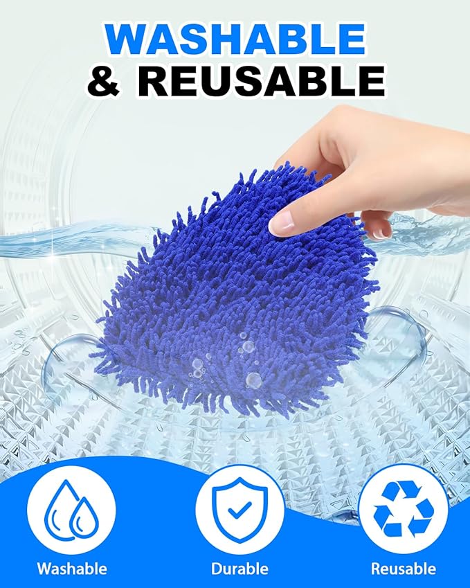 5 Pack Microfiber Pads, Upgraded High-Density Chenille Replacement Heads Cover for Windshield Cleaner Tools, Car Windshield Cleaner Pads, Fit for Window Reach Tool, Handle Not Included (Blue)