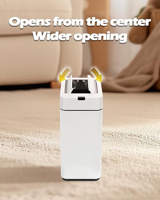 ELPHECO Bathroom Trash Can with Lid 2.6 Gallon Smart Trash Can Slim Motion Sensor Garbage Can Automatic Stainless Steel Wastebasket Bathroom Decor for Bedroom Office Toilet White