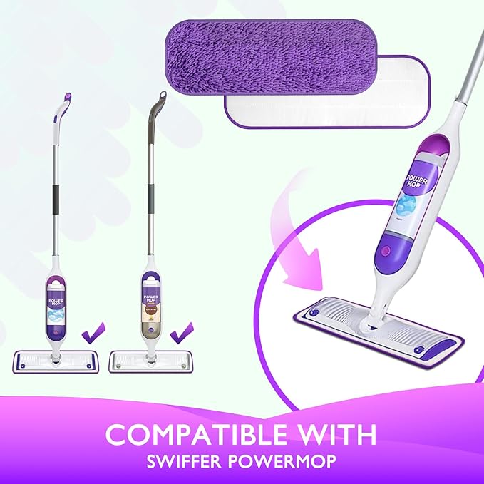 Reusable Power Mop Refill Pads for Swiffer Power Mop Starter Kit - Swifter Powermop Pads Refills - Multi-Surface & Wood Mopping Pad Refil for Floor Cleaning - Washable Microfiber Pad, 3 Pack