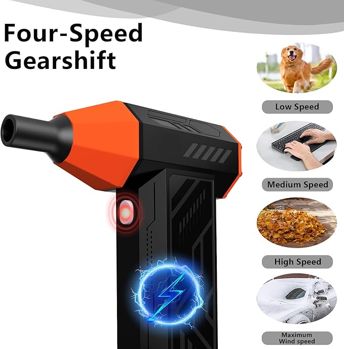 Compressed Air Duster-130000RPM Electric Air Duster for PC&Keyboard Cleaning，4-Speed Cordless Turbo Fan Rechargeable Reusable Compressed Air Blaster, Air Bed, Outdoors, Home
