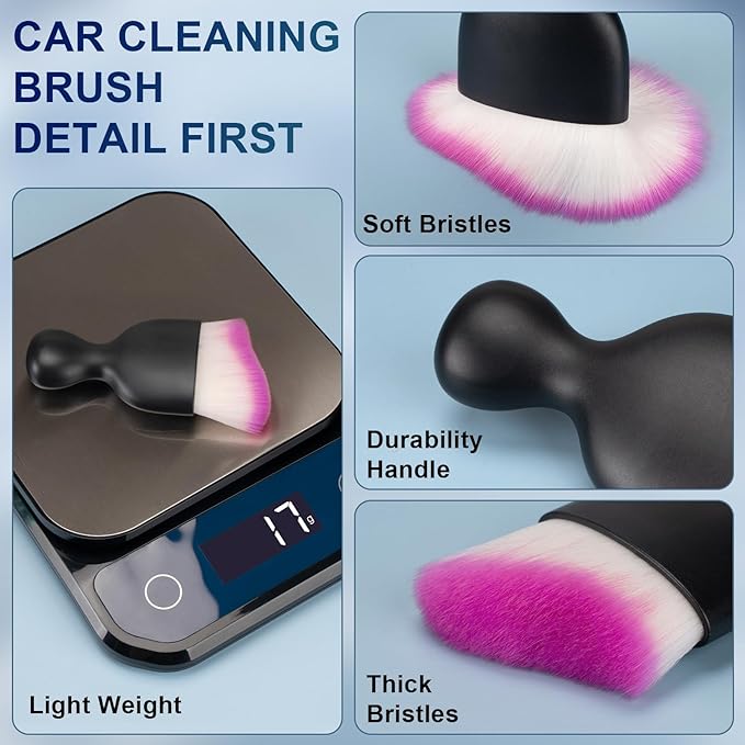 2 PCS Car Interior Detailing Brush, Auto Car Dusting Brushes, Soft Bristles Duster Removal Cleaning Tool for Dashboard Interior, Exterior, Skylight, Leather, Dust Brush, White & Purple