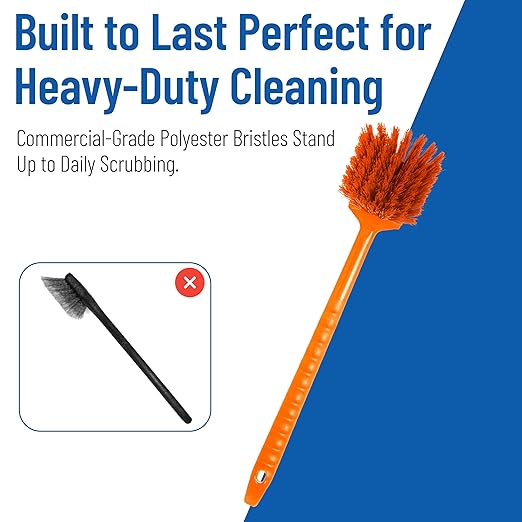 SPARTA 40501EC24 Plastic Large Scrub Brush, Kitchen Brush, Utility Brush With Long Handle For Cleaning, 20 Inches, Orange