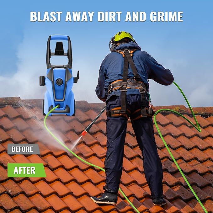 Professional Pressure Cleaner, Power Cleaner with Foam Cannon,4 Nozzles,33FT Hose and Soap Bottle,Car Clean Machine/Car/Driveway/Patio Clean (Blue)