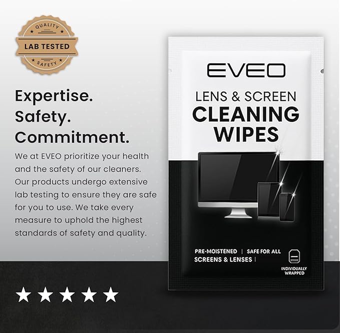 EVEO Screen Wipes - Electronic Wipes, Computer Screen Cleaner Wipes for Electronics | Computer Screen Wipes Phone Wipes & Lens Wipes for PC, Laptop, Phone, Car & More - Microfiber Included (300 Pack)
