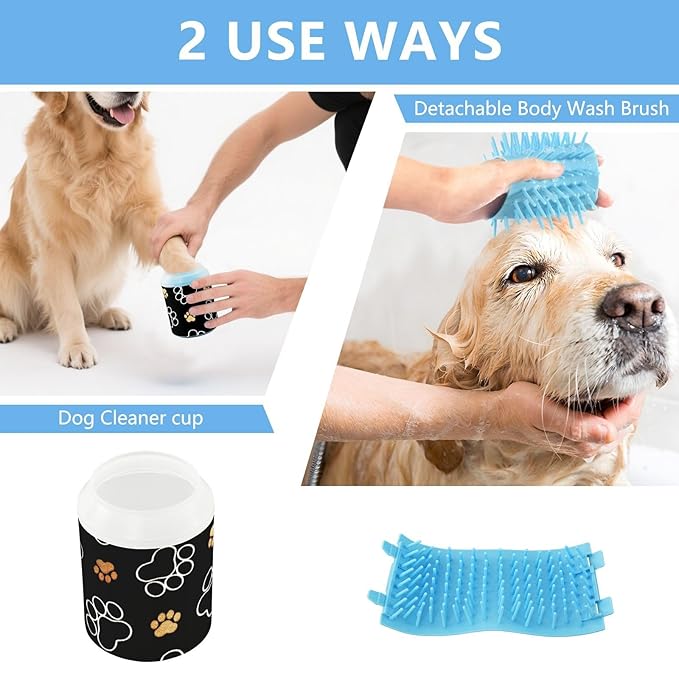 Dog Paw Cleaner Cups for Dogs Pet Foot Washer Paw Scrubber for Medium Small Dogs Cats Cleaning Cup Paw Print Black