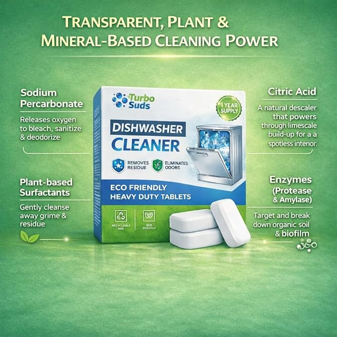 Dishwasher Cleaner and Deodorizer XL Tablets – Heavy-Duty Descaler & Odor Remover for Hard Water, Removes Spots & Residue, Enhance Drying & Shine, 12 Pack (1 Year Supply)