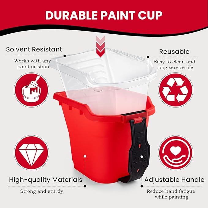 Mister Rui Paint Brushes, Paint Cup with Paint Bucket Liners, 2 Inch Paint Brush, Professional Paint Brush Set for Smooth Finish, Wall, Furniture, Trim