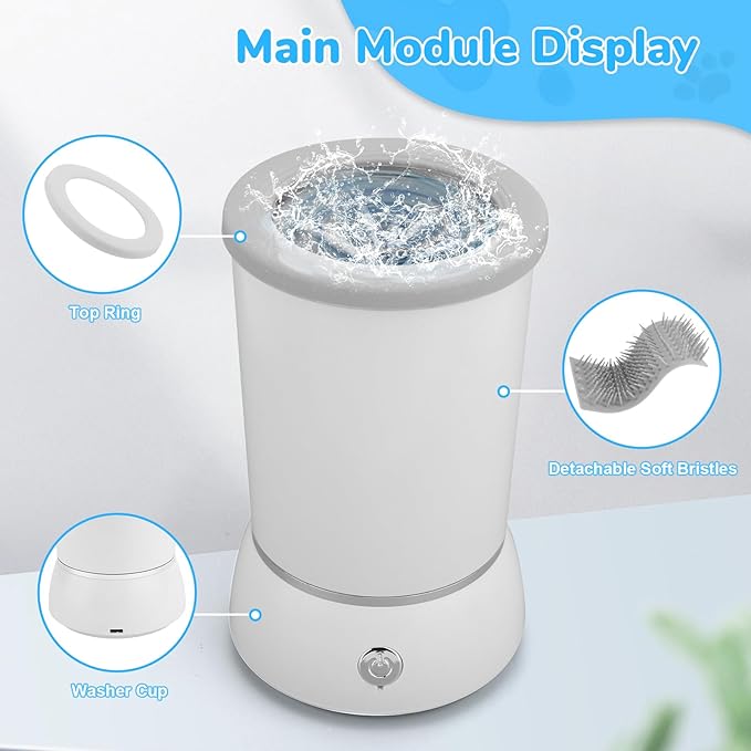 Automatic Dog Cleaner Washer and Massager, Electric Pet Foot Paws Washer for Dogs Cats, USB Portable Dog Feet Cleaner Cup for Small to Medium Dogs, Pet Grooming Supplies(White)