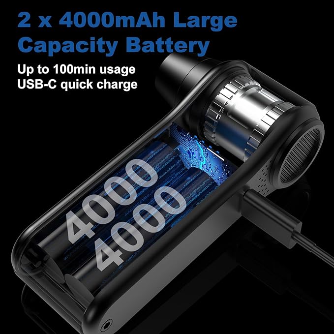Compressed Air Duster, 130,000RPM Cordless Electric Air Duster Blower - 4-Speed Adjustable, 2 x 4000mAh Rechargeable, 65m/s Typhoon Speed for Electronics, Car, Home Cleaning, Outdoor(Black)