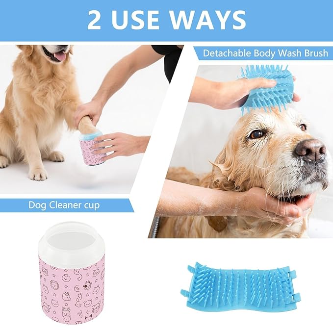 Dog Paw Cleaner Cups for Dogs Pets Foot Washer Paw Scrubber for Medium Small Cats Dogs Cleaning Cup Kawaii Line Animals Stars Pink Png