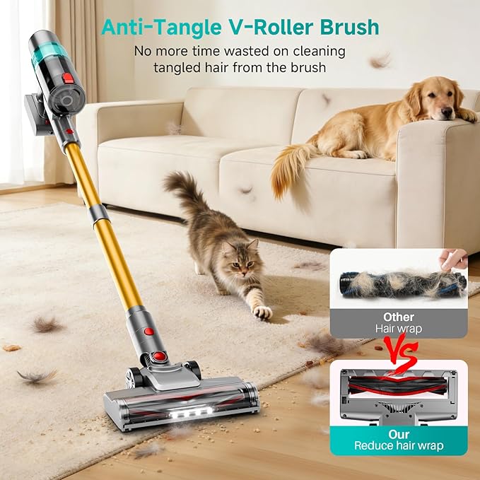 Cordless Vacuum Cleaner: 40KPA Powerful Suction Cordless Stick Vacuum Cleaners for Home, Anti-Tangle Brush, Lightweight, 6-in-1 Rechargeable Vacuum for Pet Hair/Carpet/Hard Floor(Green)