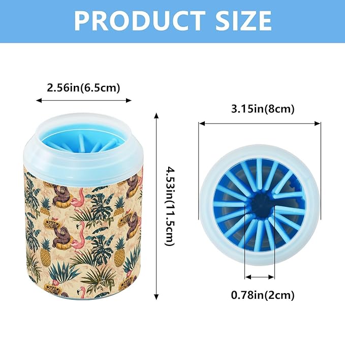 Dog Paw Cleaner Cups for Dogs Pets Foot Washer Paw Scrubber for Medium Small Cats Dogs Cleaning Cup Palm Leaves Animal Flamingo