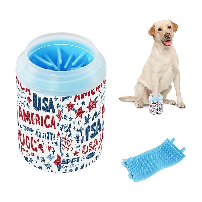 Dog Paw Cleaner Cups for Dogs Pet Foot Washer Paw Scrubber for Small Medium Large Dogs Cats Cleaning Cup Vibrant Patriotic Stars Independence Day