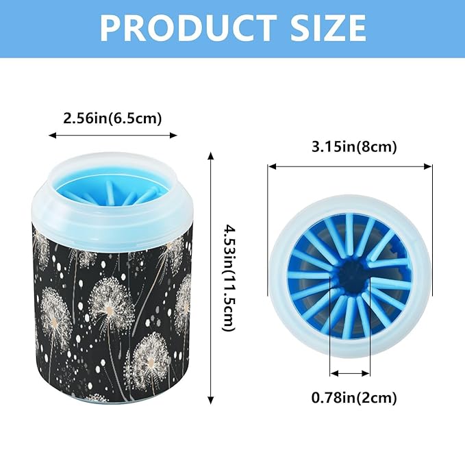 Dandelion Pattern Dog Paw Cleaner Cup - Pet Foot Washer with Soft Silicone Brush, Portable Muddy Paw Cleaner for Small, Medium, Large Breed Dogs & Cats (2.56x2.56x4.53inch)