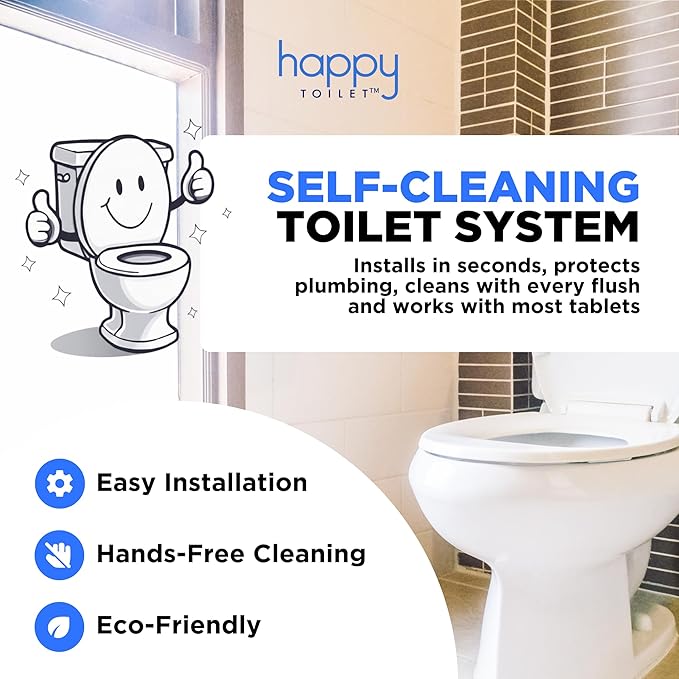 Happy Toilet Cleaner - Automatic Toilet Bowl Cleaner Toilet Tablet Holder Toilet Cleaning System - Drop In Toilet Tank Cleaner Tablets Auto Filter Self Cleaning Flush Cleans the Bowl Not the Tank