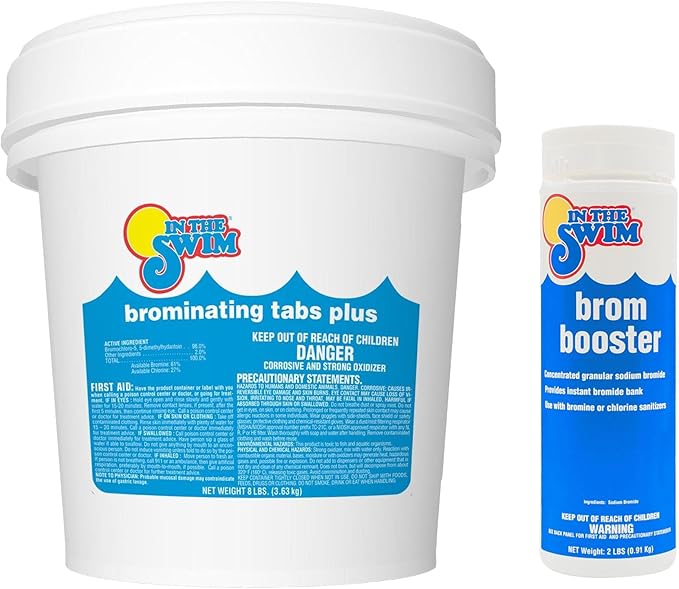 In The Swim Bromine Plus Tablets and Bromine Booster Bundle: 8 Pound Bucket of 1-inch Bromine Tablets and 2 Pound Brom Booster for Spas & Hot Tubs