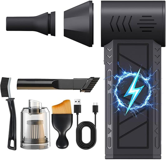 3-in-1 Cordless Turbo Fan Vacuum ， Portable Mini 100,000 RPM Small Powerful Blower Fan with LED Light, for PC/Keyboard Cleaning, Car Detailing, Pet Hair & Leaf Blowing, Home/Car Electronics Cleaner