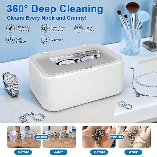 Ultrasonic Jewelry Cleaner, 27oz Large Capacity 49KHz Ultrasonic Cleaner Machine, Ultra-Quiet with 5 Cleaning Modes, Digital Timer, Stainless Steel Tank for Jewelry, Eyeglasses, Watches, Dentures