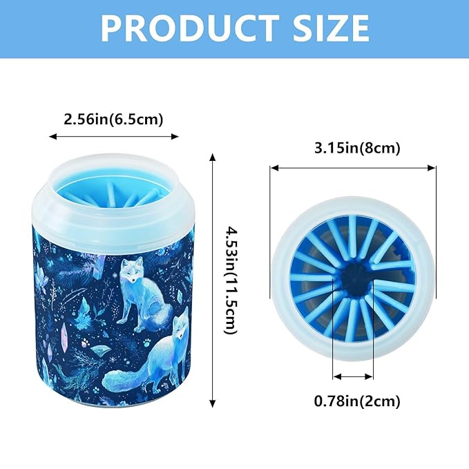 Dog Paw Cleaner Cups for Dogs Pet Foot Washer Paw Scrubber for Medium Small Large Dogs Cats Cleaning Cup Blue Foxes Crystal Plant