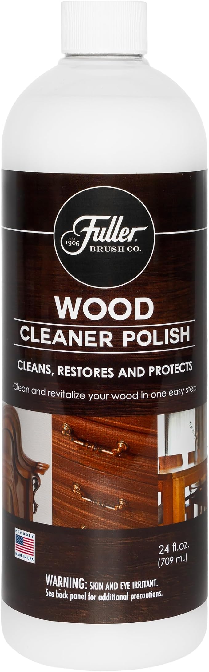Fuller Brush Wood Polish & Cleaner – Conditions, Shines & Protects Wood Surfaces – Removes Dust, Smudges & Stains – Safe for Furniture, Cabinets, Tables & Trim - (Bottle with Sprayer - Pack of 1)