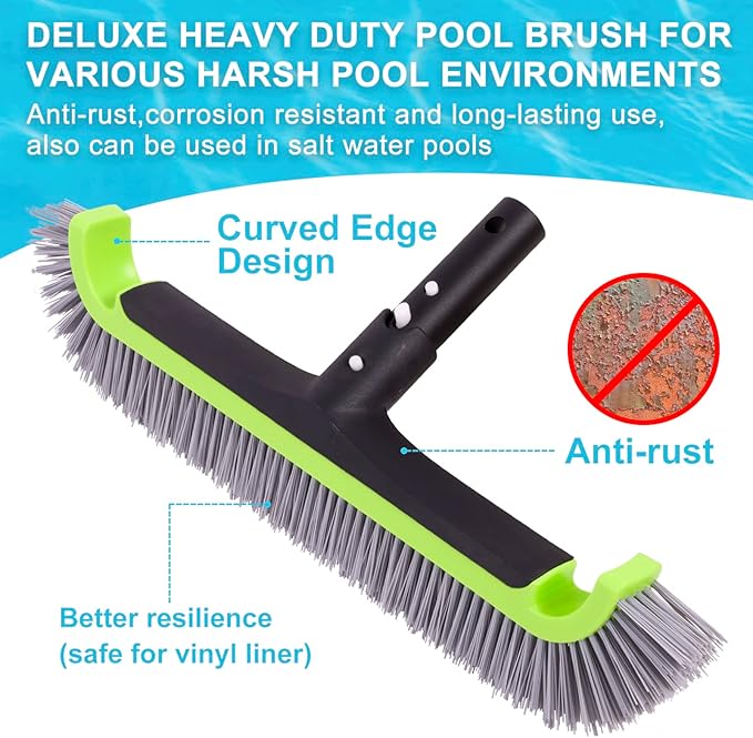 Sepetrel Deluxe Swimming Pool Cleaning Kit Including Rubber Edge Skimmer Net,17.5" Pool Brush Head & Hand Scrub Brush(NO Pole)