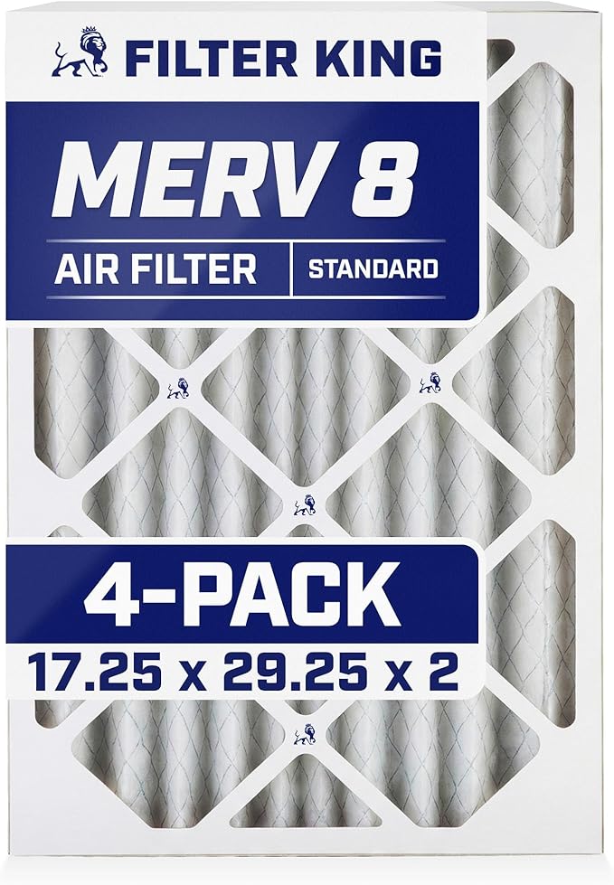 Filter King 17.25x29.25x2 Air Filter | 4-PACK | MERV 8 HVAC Pleated A/C Furnace Filters | MADE IN USA | Actual Size: 17.25 x 29.25 x 1.75"