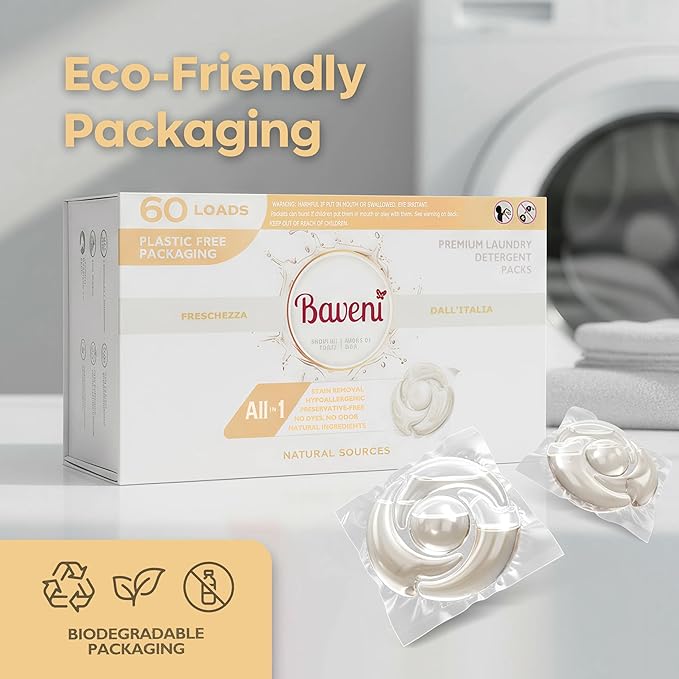 Luxury Laundry Detergent Packs – 60 Loads | Plant-Based, Plastic-Free, SLS-Free, Vegan, HE Compatible | Premium Eco Friendly Detergent, Fragrance-Free for Sensitive Skin | American Made