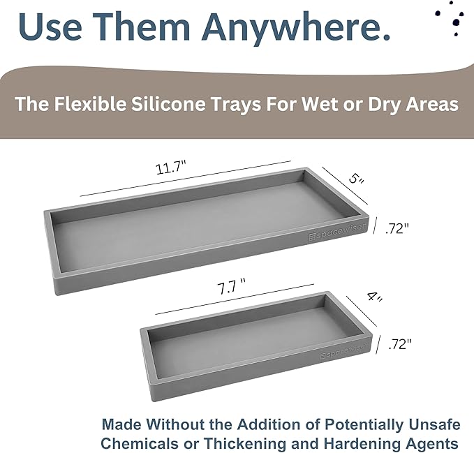 Countertop and Vanity Tray - 2 PC (11” and 7”) Shatterproof Silicone Kitchen and Bathroom Trays for Counter, Kitchen Soap Dispenser Tray, Vanity Trays for Bathroom, Perfume Key Tray