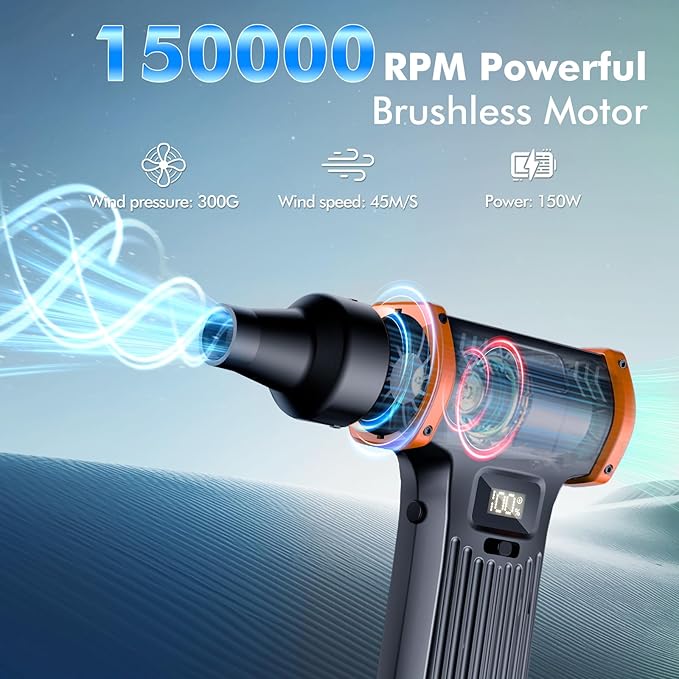 150000RPM Electric Air Duster: Continuously Variable Speed Powerful Air Blower for Computers PC Cleaning - 8000mAh Portable Turbo Fan for Home Car Office - College Back to School Gifts