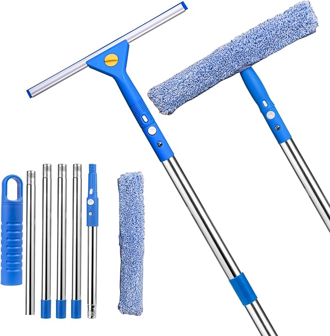 Professional Window Cleaning kit, 2-in-1 Window Squeegee with 78" Extension Poles, Suitable for Indoor & Outdoor Windows, High Glass, High Windows, Multi-Purpose Car Windshield Cleaning