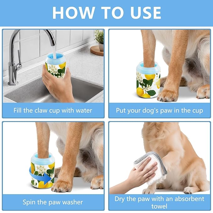 Dog Paw Cleaner Cups for Dogs Pet Foot Washer Paw Scrubber for Small Medium Large Dogs Cats Cleaning Cup Yellow Lemon Flowers