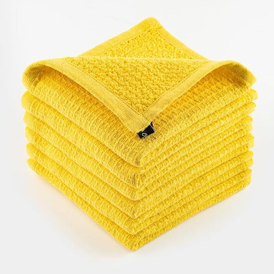 DishCloths Kitchen|Waffle Terry Check Weave Hand Towels|Cotton 12x12" Reusable Dish Rags Washing Scrub Cleaning Dishes|Dish Bar Mop Towels Hand Wipes|Spring Easter Basket Decor|6 Pc -Lemon Yellow