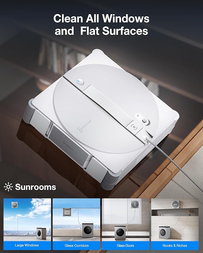 ECOVACS WINBOT W3 Omni Robot Window Cleaner with Auto-Clean & Multi-Functional Station, Win-SLAM 5.0 Smart Navigation, Intelligent Cleaning with Triple Spray System, 12-Level Protection
