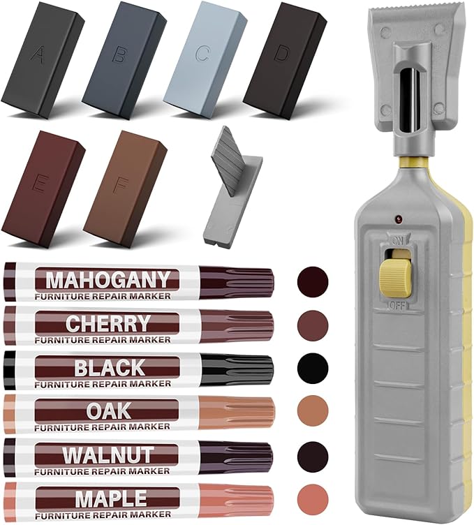 Vinyl Hardwood Floor Repair Kit - 12 Colors Laminate Floor Wax Wood Furniture Touch Up Marker Restore Any Scratches, Stains, Cracks, Hole for Floor, Door, Cabinet