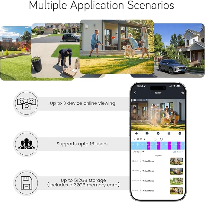 HIEASY 8MP 4K Window Security Camera, Dual-Band 2.4/5GHz WiFi Glass-Mount Camera, Anti-Reflection Night Vision, AI Human Detection, 24/7 Continuous Recording, Includes 32GB SD Card, Black (4K-Black)