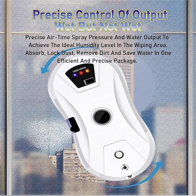 Automatic Smart Window Cleaning Robot, Window Cleaner Robot, Dual Water Spray Glass Washer with Remote Control, Safety Rope for High Rise Mirrors & Tiles in Home or Office (White)