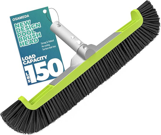 18" Pool Brush Head for Cleaning Swimming Pool Walls, Curved Ends High-Efficiency Scrub Brush for Tile, Fiberglass, Flooring and Vinyl Pools, Fits Φ1.25” Poles (Green & Black)