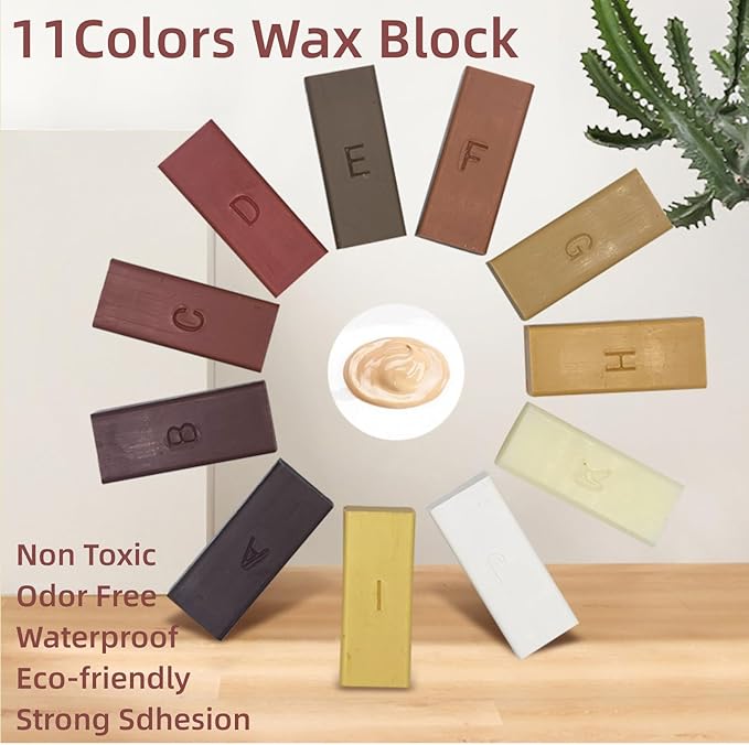Hardwood Floor Repair Kit, Wood Floor Repair Kit with 11 Colors Repair Wax Blocks, Wood Furniture Repair Kit, Restore Any Scratches, Cracks for Wood Floors, Cabinet, Table, Door, Bookcase