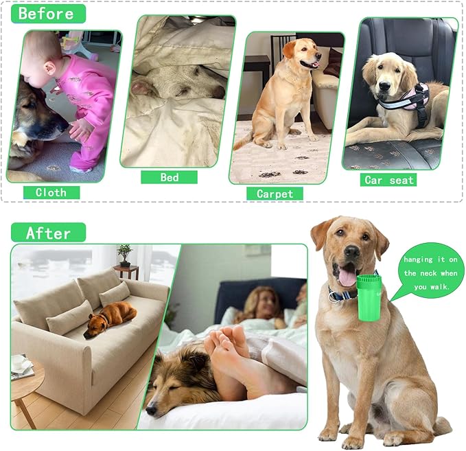 Quick Clean Dog Paw Cleaner 5-in-1 Kit, Green (Medium) - No Full Bath Needed, Post-Walk Paw Clean - with Silicone Bath Brush, 3 Microfiber Towels - Fits Corgi 1.2-2.5 In (3.05-6.35 cm)