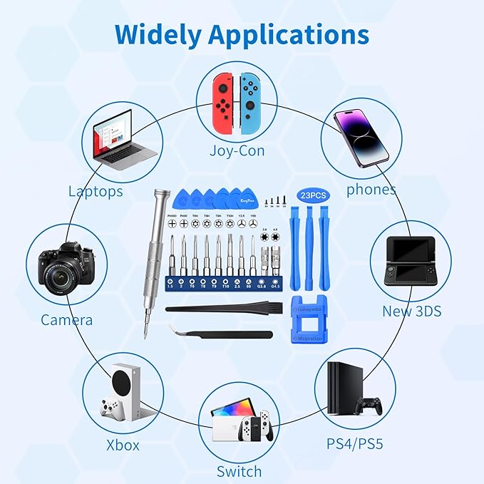 Repair Tool Kit for Nintendo Xbox PS5 PS4, 23 in 1 Triwing Screwdriver Set with T6 T8 T9 T10 Torx 3.8 4.5 Gamebit for Switch Joycon Gamecube Controller NES SNES N64 3DS