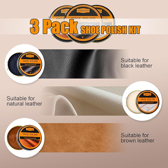 9 Pcs Shoe Polish Kit for Men & Women, 3 Pcs Horsehair Shoe Brushes, Brown Neutral Black Shoe Polish