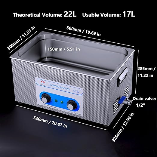 22L Ultrasonic Cleaning Machine 40kHz Knob Control Heated Sonic Cleaner Machine for Carburetor Parts (Basket Included)