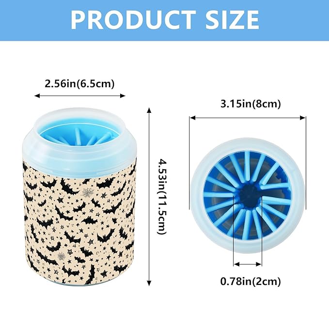 Dog Paw Cleaner Cups for Dogs Pets Foot Washer Paw Scrubber for Medium Small Cats Dogs Cute Cleaning Cup White Halloween Bats Stars