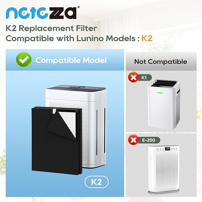 K2 Replacement Filter Compatible with Lunino K2 Air Purifier, 4 Pack Premium Double-sided Filters & 4 Pack Washable and Reusable Carbon Pre-filters