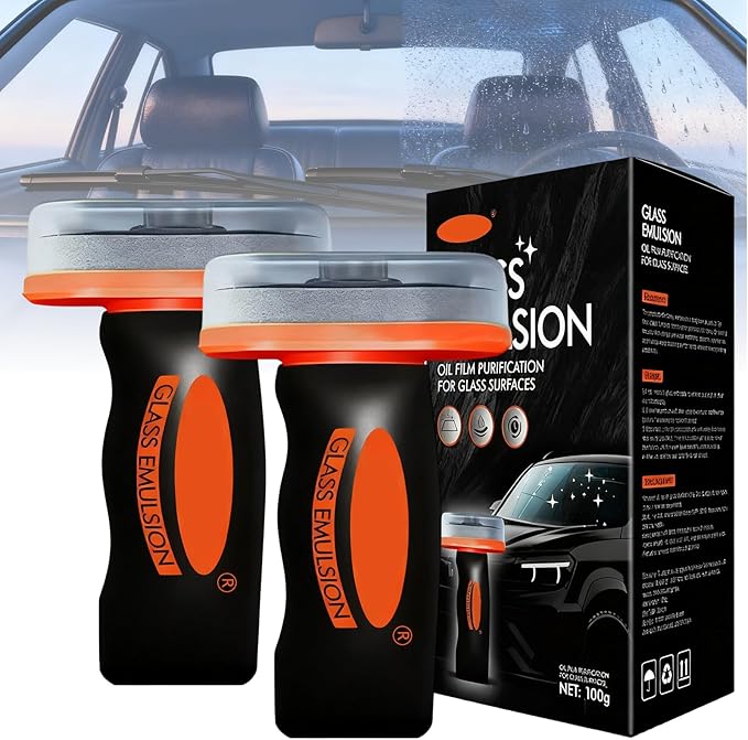 2PCS Glass Oil Film Remover for Car,Roll-On Glass Compound with Cleaning Board,Removes Oil Film & Smudges,Universal Anti-Rain Fog BrushOil Film Remover for Car Windshields and Windows(100g)