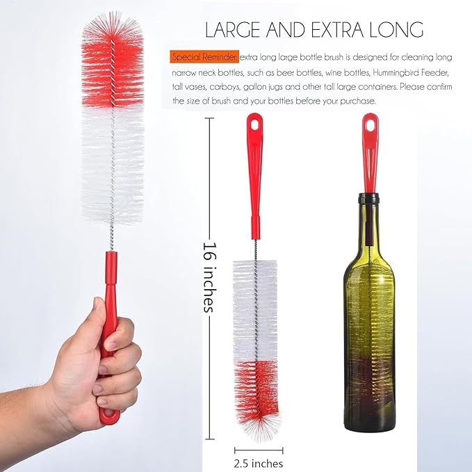 ALINK 8-Pack Red Bottle Brush Cleaner Set - Long Cleaning Brush for Narrow Neck Wine/Beer Bottles, Thermos, Hummingbird Feeder, Spout, Lids and Straws