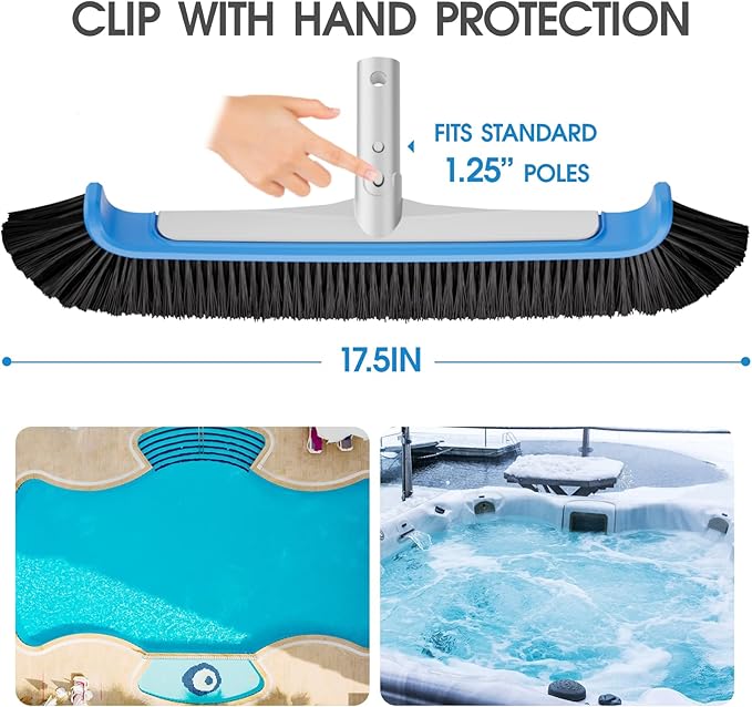 Pool Brush 17.5'' Heavy Duty Swimming Pool Brushes for Cleaning Pool Walls & Tiles & Floors & Corners Scrub Brush Head Reinforced Aluminum Back (Pole Not Included)