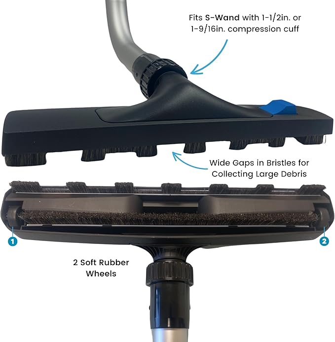 Wessel-Werk Pro Performance ClickBrush, Residential and Commercial Vacuum Floor Brush for Wet and Dry Vacuum Cleaners (14 in. Floor Brush, 1 1/2 inch (38mm) S-Wand Neck)